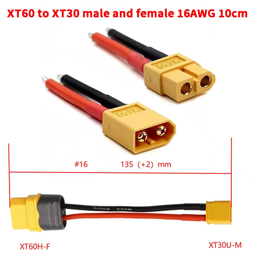 

1 Pcs XT60 Plug Female and Male Connector with 16AWG Silicon Wire 10cm for RC Lipo Battery Cable Drone