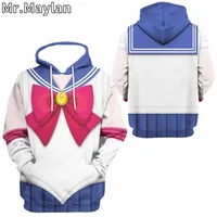 Sailor Moon-ropa de Cosplay personalizada para hombre, Sudadera con capucha Unisex con estampado completo en 3D, ropa de calle, jersey con cremallera, chaqueta informal, chándales