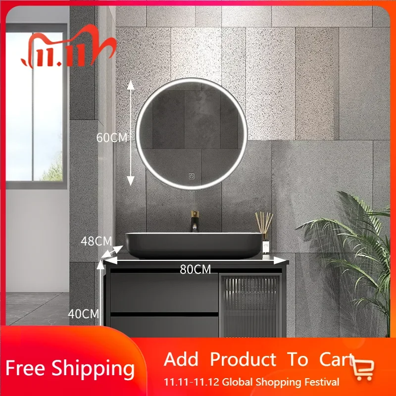 

Minimalist Bathroom Narrow Cabinets Top Ceramic Washbasin Sink Bathroom Vanity Cabinets LED Light Under Sink Bathroom Furniture