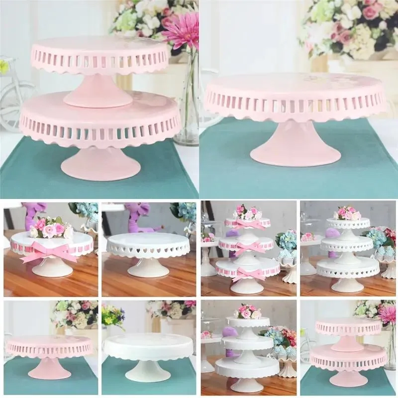 2 Layer Pink Glazed Ceramic Cake Stand Dessert Display Plate for Wedding Party Table Decoration