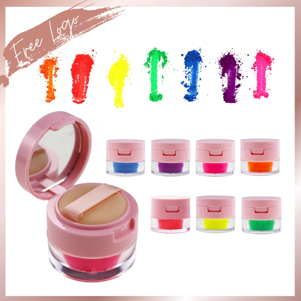 Neon Pigment Eyeshadow Pink Packaging Powder Bright Glow Colors Rainbow Custom Logo Fluorescent Mica Eye Colorant Makeup