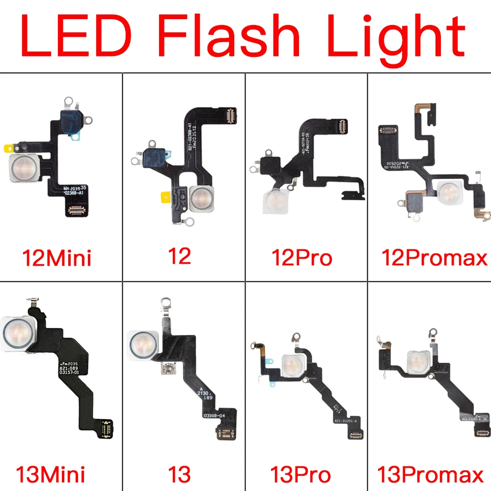 Lanterna LED com Microfone, Lâmpada Flash, Cabo Flex, Substituição para iPhone 12, 13, Mini, Pro, Max