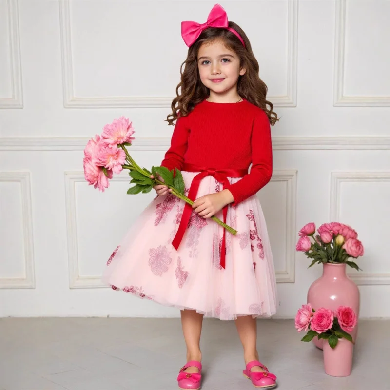 

Girls Dress Fashionable Children's Autumn and Winter Long Sleeve Mesh Skirt2025New Princess Dress