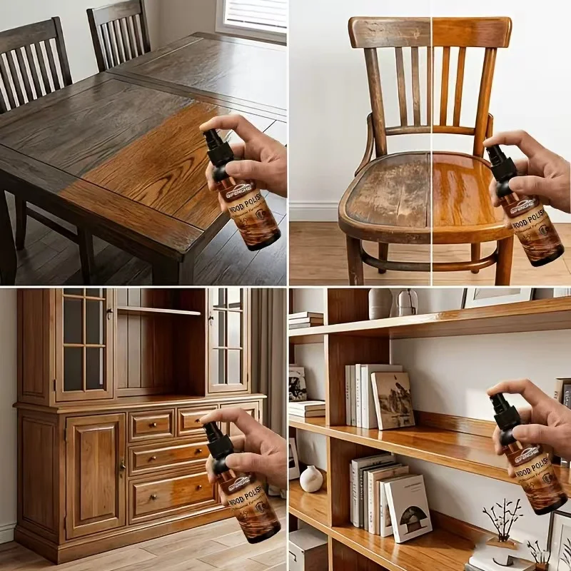 QIFENGHE 100ml Wood Polish Spray, Furniture Care & Shine Enhancer, Restores & Protects Wooden Surfaces, Anti-Scratch Formula