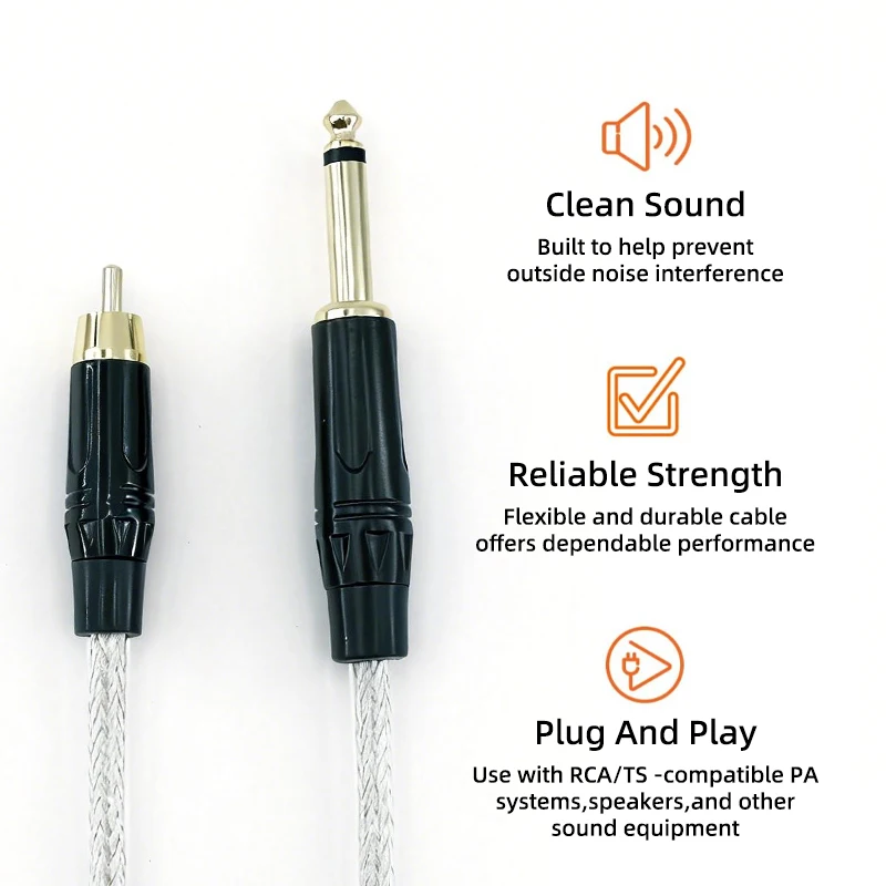 1/4 Inch 6.35 to RCA Audio Cable 6.5mm TS Mono to RCA Jack Interconnect Cord for Phono Guitar Mixer Amplifier Speaker