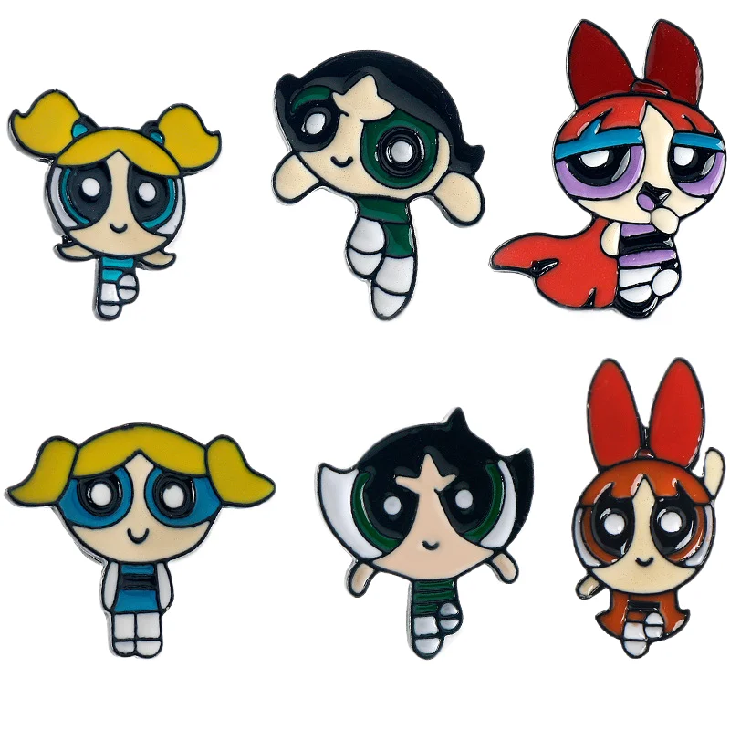 

Funny Cartoon Powerpuff Girls Enamel Pins for Backpack Brooch Accessories Anime Jewelry Clothing Pins Gift for Kids