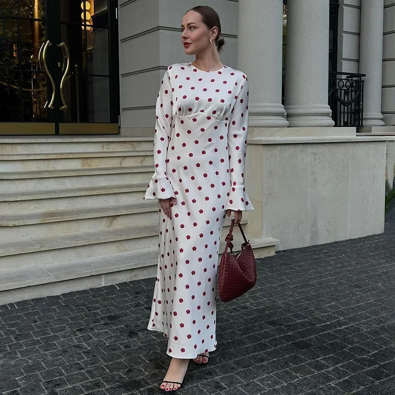 

Elegant Floral Print Maxi Dresses for Women Sexy Flare Long Sleeve Slim Party Dress Club Outfits 2023 Autumn Female Casual Dress