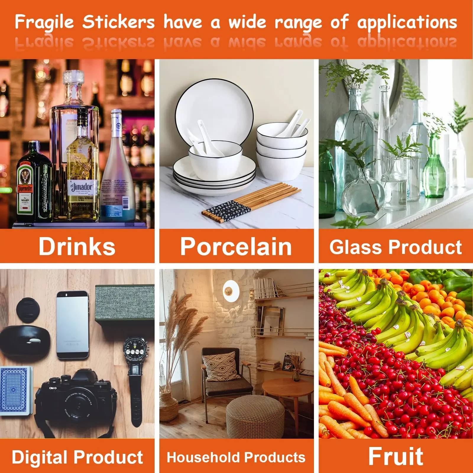 2 Rolls Fragile Glass Warning Stickers - Permanent Adhesive Handle With Care Labels for Shipping Packages