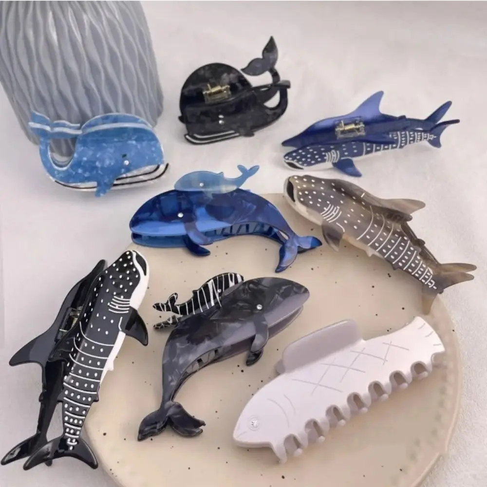 New Acetate Shark Whale Hair Catch Acrylic Metal Marine Animal Series Hair Clips Hair Accessories Cartoon Shark Clip Women/girls