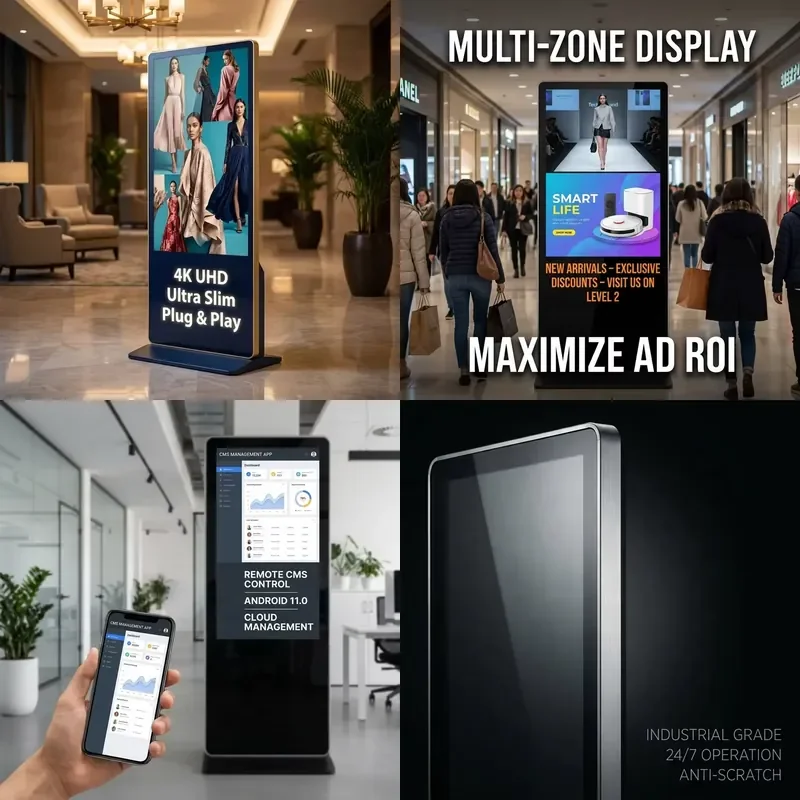 Ultra Slim Floorstanding Digital Signage 4K Advertising Display Interactive Kiosk Commercial Totem 55 Inch Touch Screen