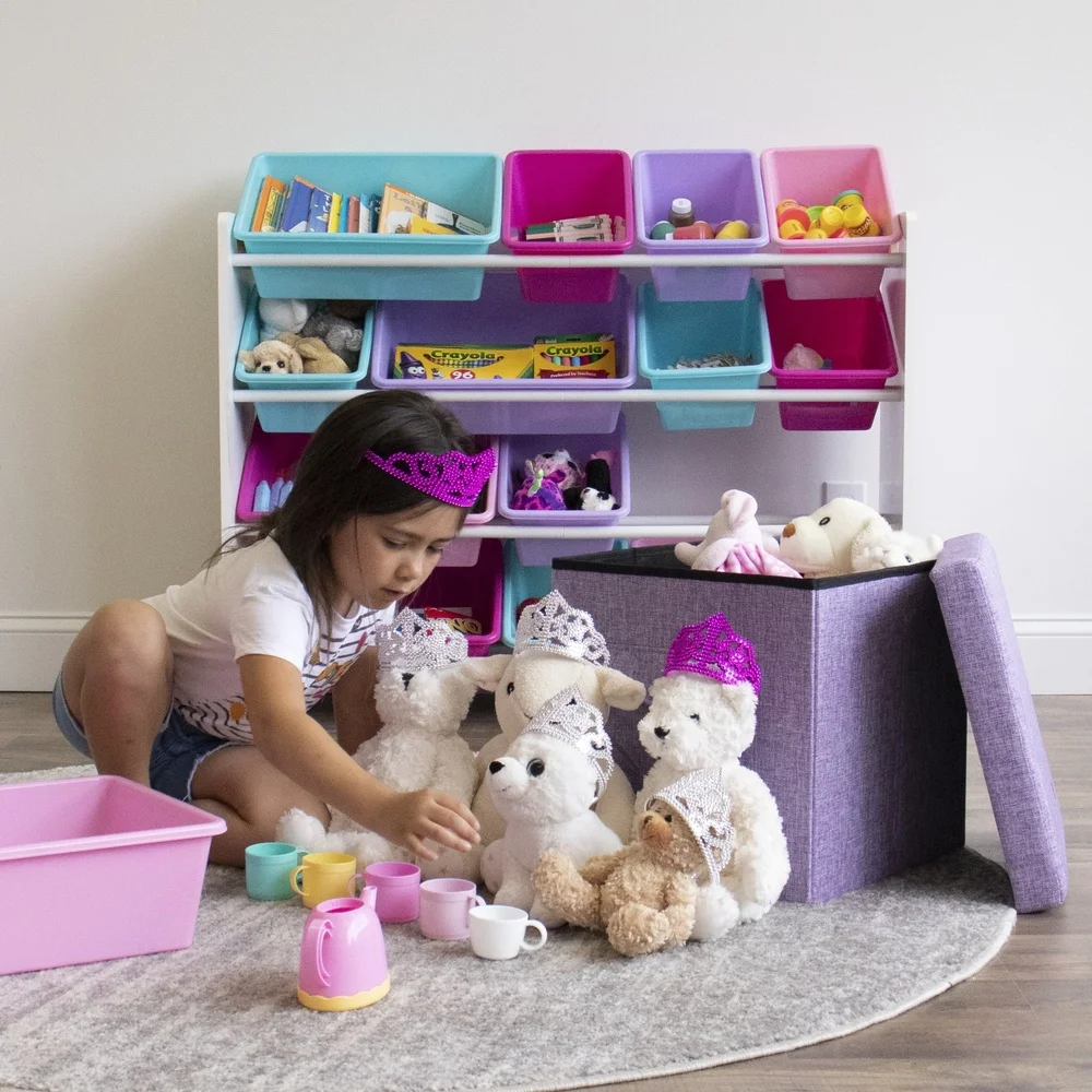 Folding Storage Ottoman Cube with Cushioned Top Multi Purpose Pocket Extra Seating and Storage in Living Room Dorm RV