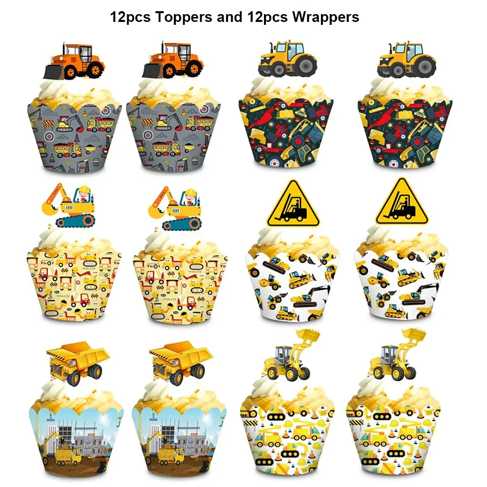Bau Geburtstag Party Geschirr Set Technik Fahrzeug Thema Bagger Traktor Cupcake Dekor Junge Geburtstag Party Supplies – Detail 4
