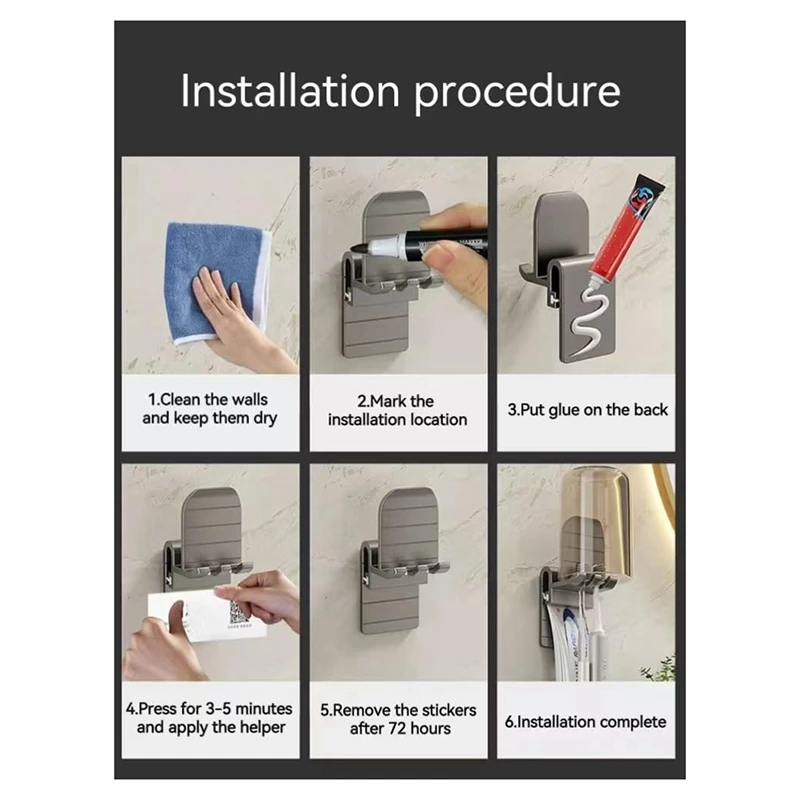 Toothbrush Rack Punch-Free Bathroom Wall-Mounted Mouthwash Cup Holder Electric Toothbrush Rack