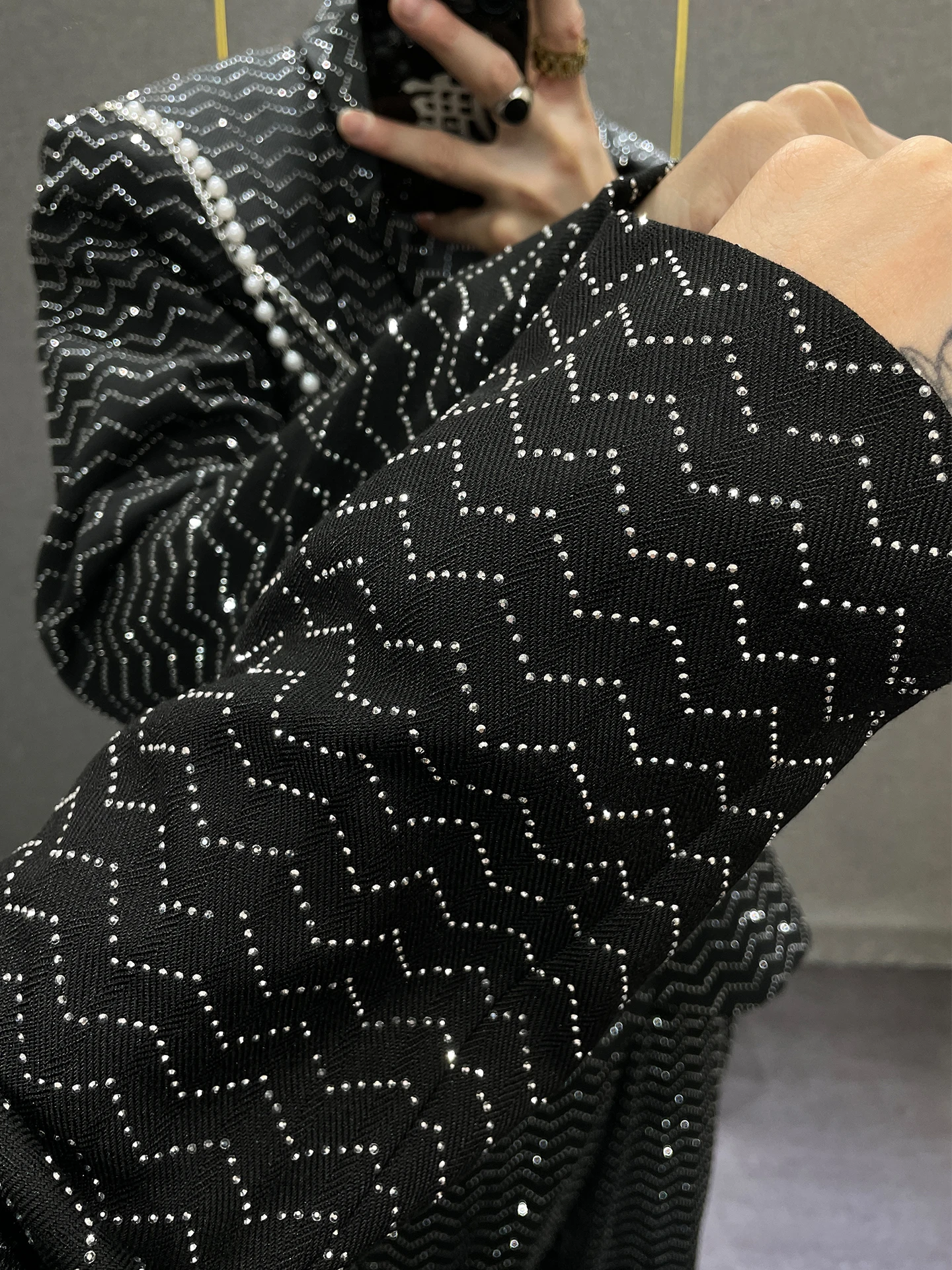 Men's 2025 Autumn New Trendy Handsome Chain Suit Jackets Long Suit Pants Two-Piece Sets High-End Starry Sky Rhinestone Suit Sets