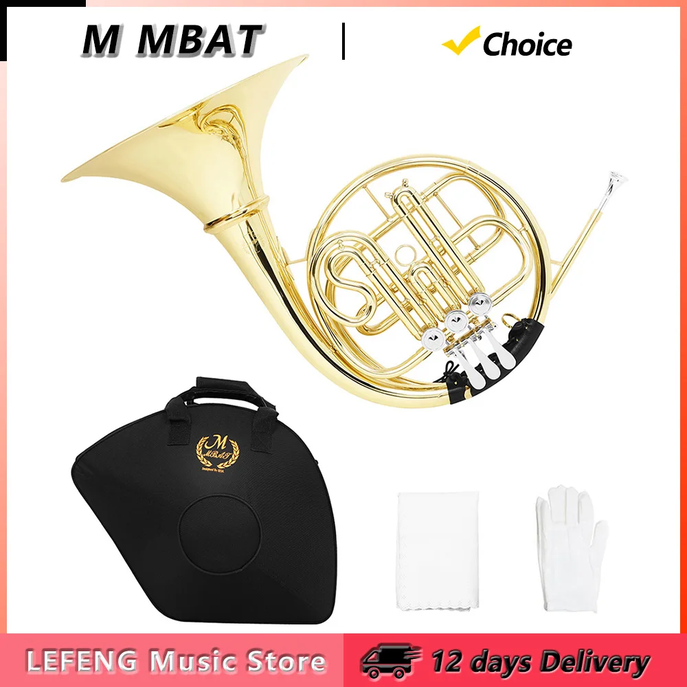 M MBAT Bb French Horn 3 Keys Brass Nickel Silver Plated B-flat Bach French Horn Professional Brass Musical Instrument with Case