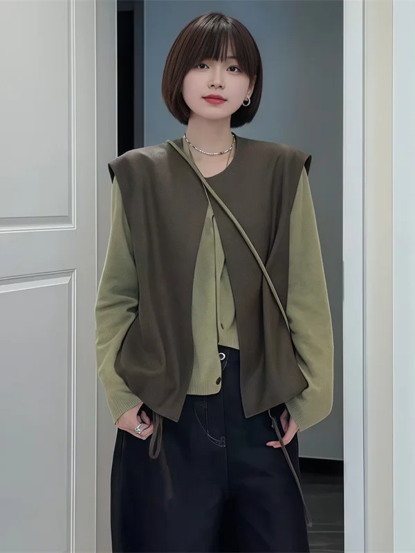 Losse Een Gebreide Open Vest Vrouwen Sle Koreaanse Lui Faion Lente Herfst Nieuwe Plus Size Gelaagdheid Bovenkleding Top