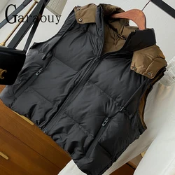 Garaouy 2022 Autumn New Women's Short Vest Jacket Female Add Cotton Soft Hooded Waistcoat All-match Sleeveless Parka Coat Mujer