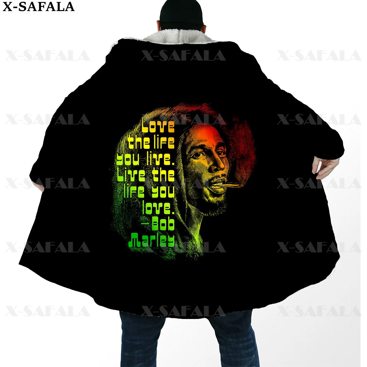 

Reggae Singer Bob Marley HipHop Weeds Thick Warm Hooded Cloak Men Overcoat Coat Windproof Fleece Cape Robe Hooded Blanket-1