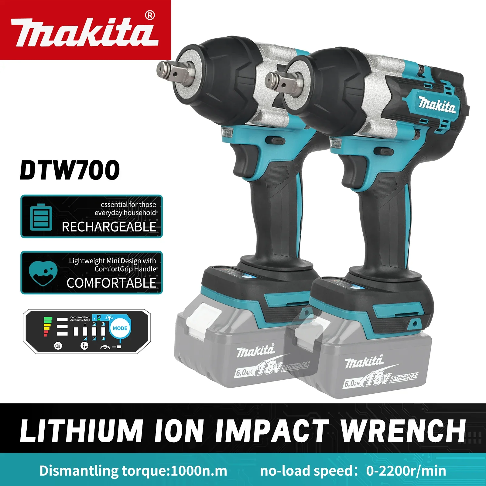 Makita DTW700 18V Lithium Impact Wrench 1/2