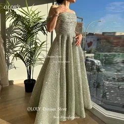 OLOEY Exquisite Green Sequin Pleated US Lady Evening Gown Dresses Off The Shoulder One Line Collar Floor Length Prom Gowns