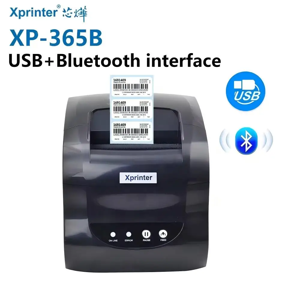 XP-365B Thermal Printer USB/LAN/Bluetooth Connectivity Switch Mode Receipt/Label 203DPI HD Printing Barcode Character Graphic
