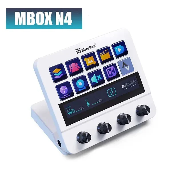 Mbox N4 스트림 데크 조정 가능한 스탠드 터치 스트립 10키 비주얼 매크로 키보드 쿼드 다이얼 인터페이스 듀얼 USB-C USB-A 허브 맞춤형