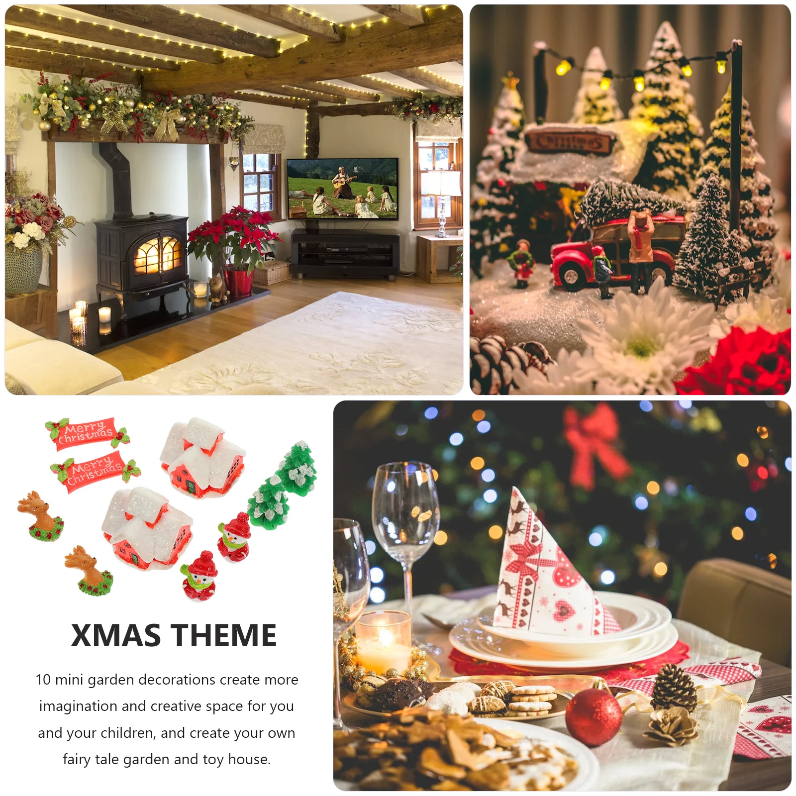 

1Set Miniature Christmas Decorations Resin Xmas Figurines Set Festive Micro Landscape Statues for Table Bonsai Snow Globe Party