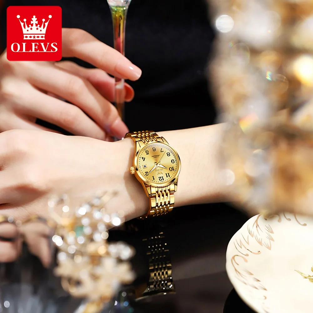 Olevs feminino relógios de ouro fácil de ler relógio mecânico automático vestido moda wathes para presentes femininos para mulher reloj para mujer