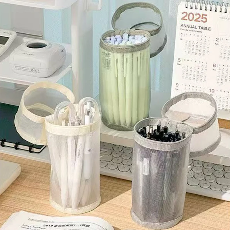 1PC Portable Large Capacity Mesh Dual-use Makeup Brush Storage Bag Brush Case Simple Brush Bucket Holder Travel Stand-up Pouch
