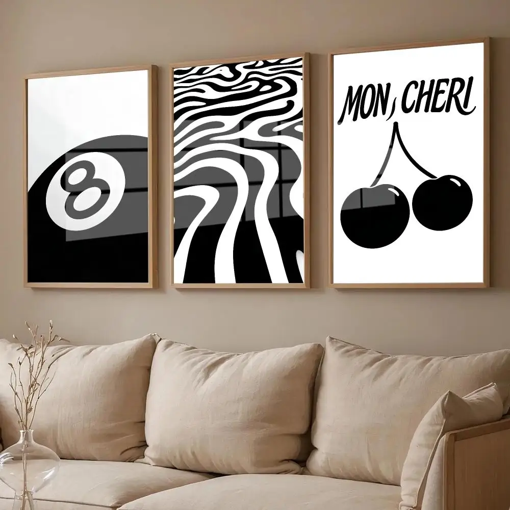 Black And White B-Billiard Cat Record Player Poster For Room Wall Art Decor Waterproof Stickers For Home Bar Bedroom Decoration