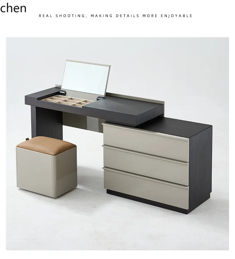 YFY  Telescopic Solid Wood Minimalist Flip Dressing Table Simple Chest of Drawers Desk Integrated Makeup Table