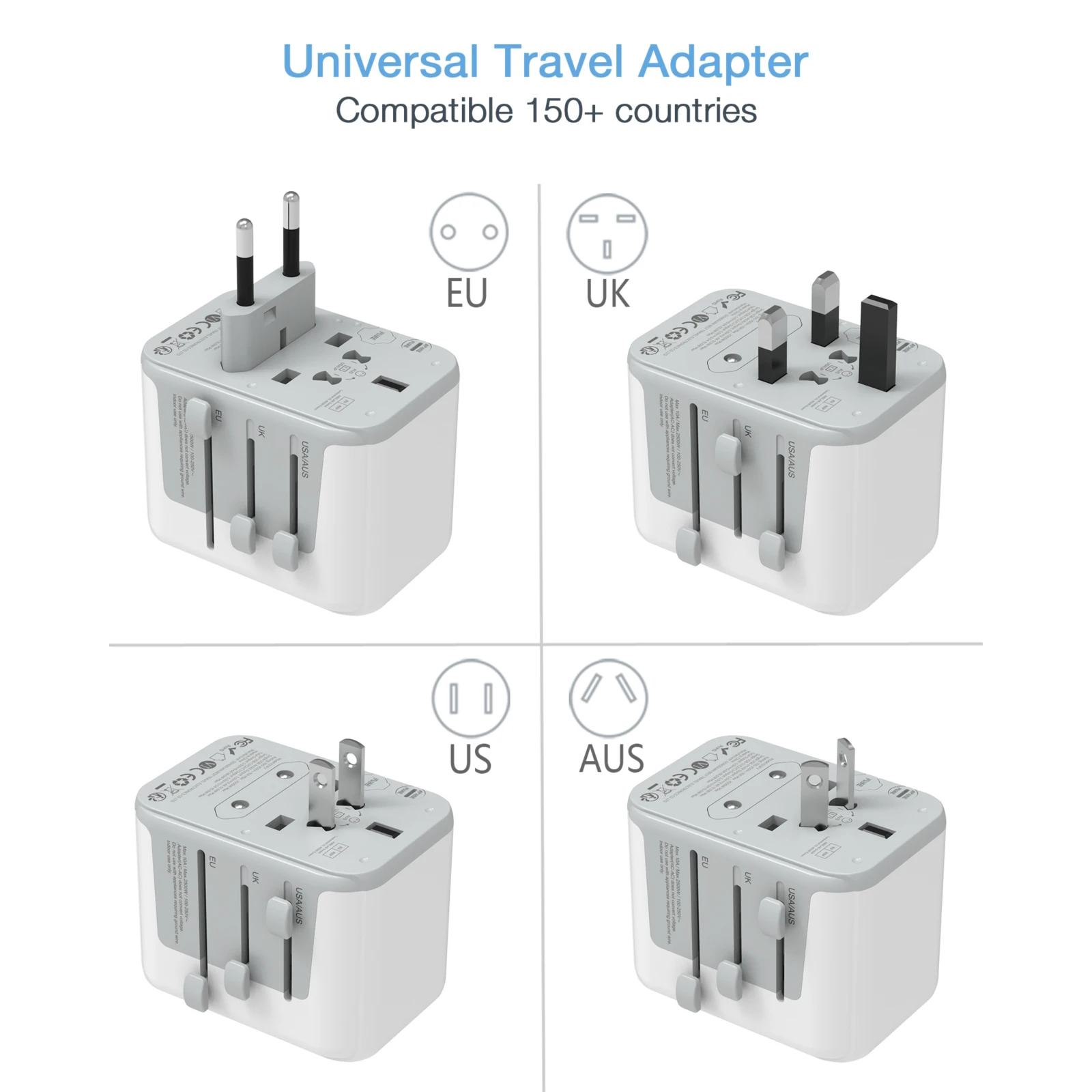 TESSAN Universal Travel Adapter with USB Port and Type C, Worldwide Power Adapter EU/UK/USA/AUS Plug for International Travel