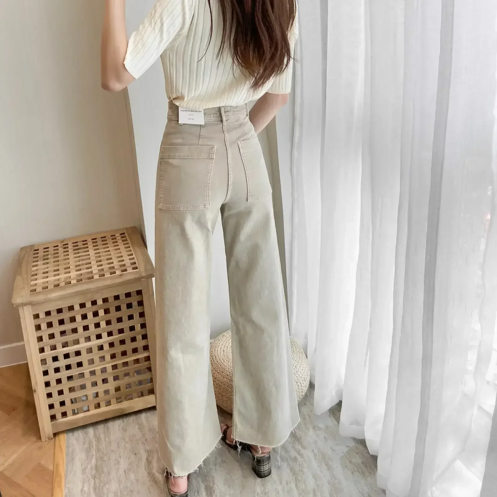 Women 2023 New Fashion With pockets Naval style loose Straight Casual Pants Vintage High Waist Zipper Female Trousers Mujer