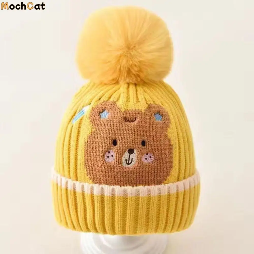 

Solid Color Cartoon Knitted Hat Korean Style Thermal Hat Hairball Baby Beanie Cap Woolen Skullies Kids Crochet Hats Toddler