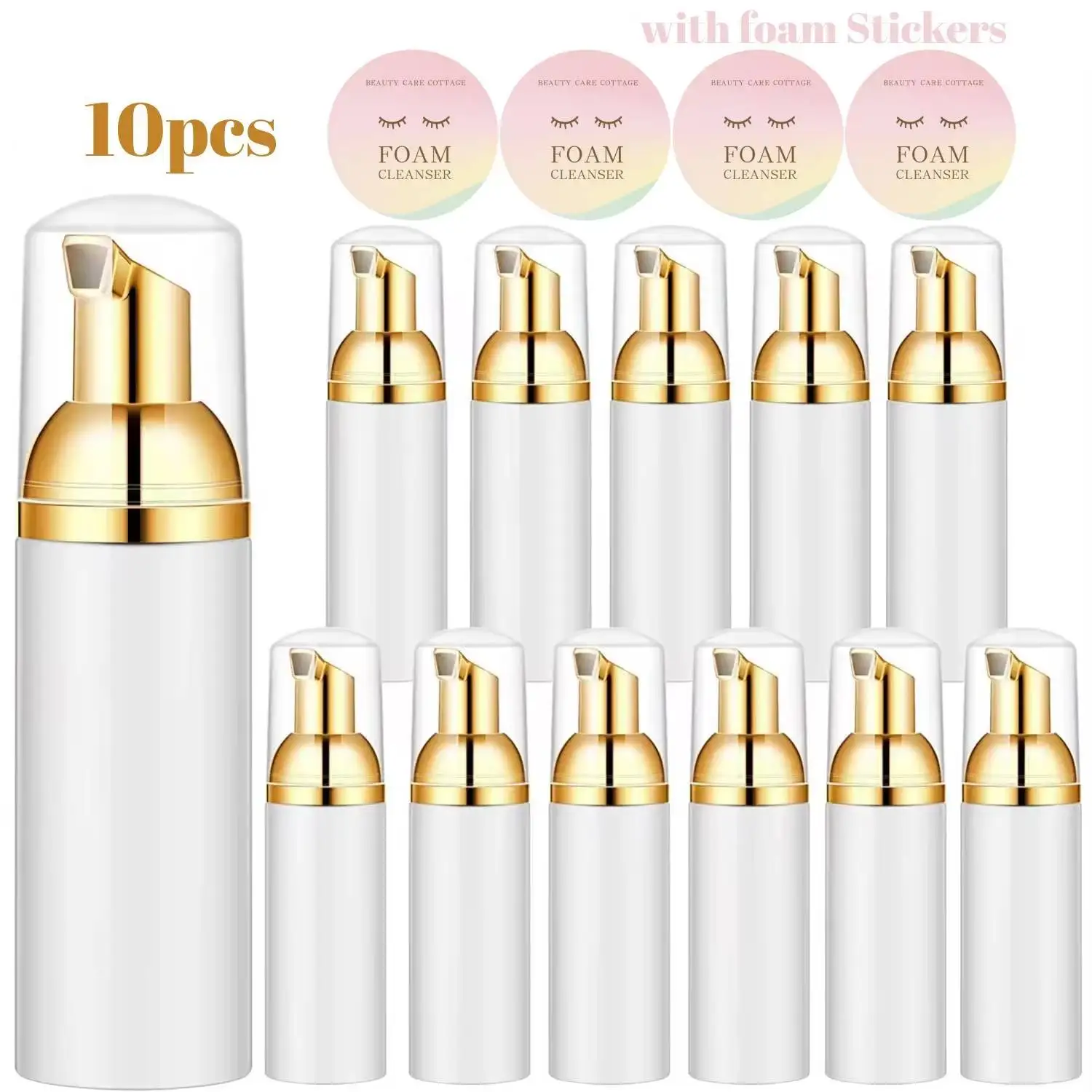 10 sztuk 60ml butelka z pompką do pianki pusta twarz rzęsy szampon do mycia twarzy plastikowy pieniący się kosmetyczny dozownik mydła butelka z pianką glod różowy