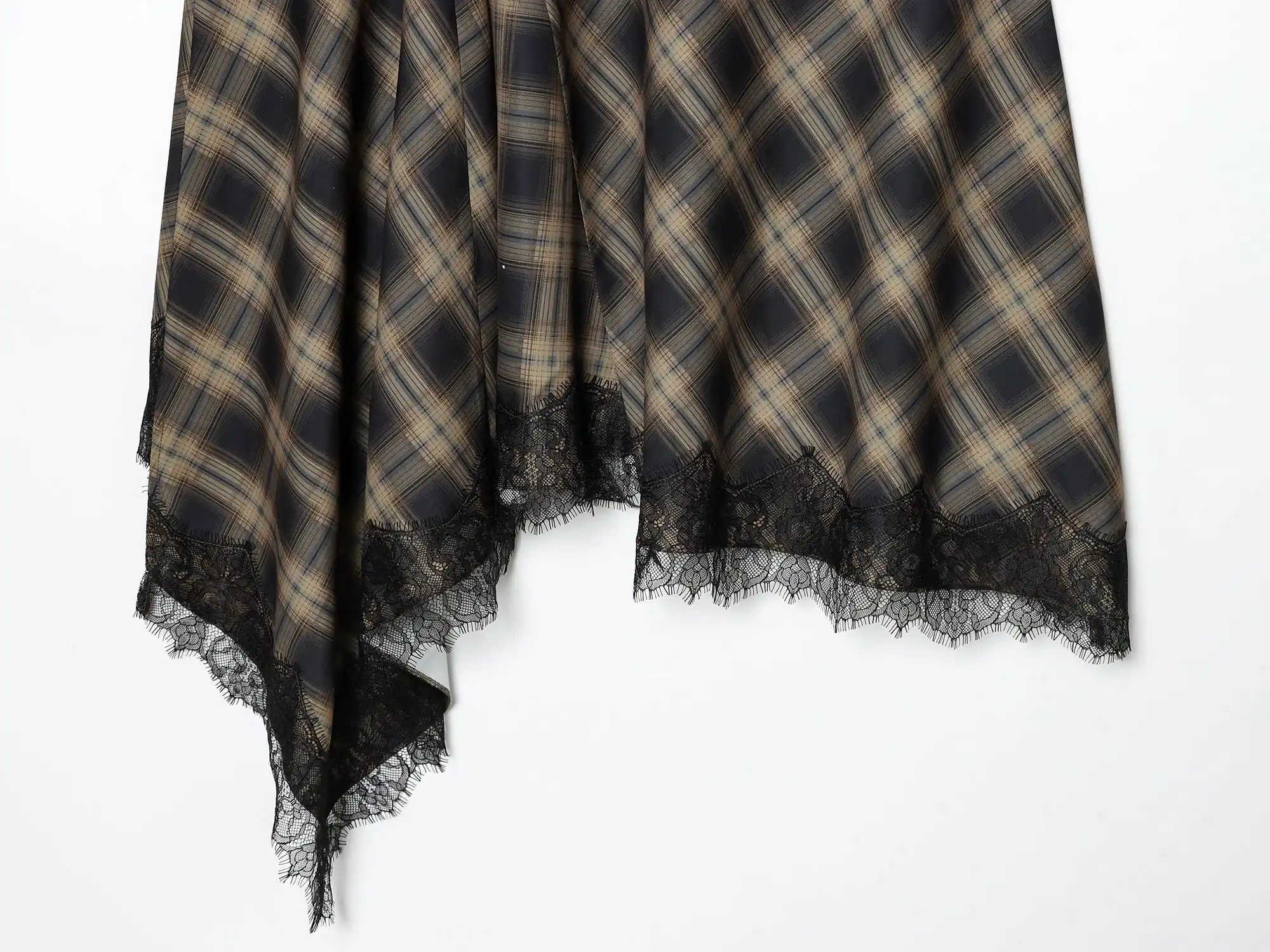 KONDALA Eleganter Karierter Rock mit Spitzensaum für Damen Trendiger High-Street Midi-Rock Neue Frühjahr/Sommer 2026 Mode Urlaubs-Chic Damenrock – Detail 5
