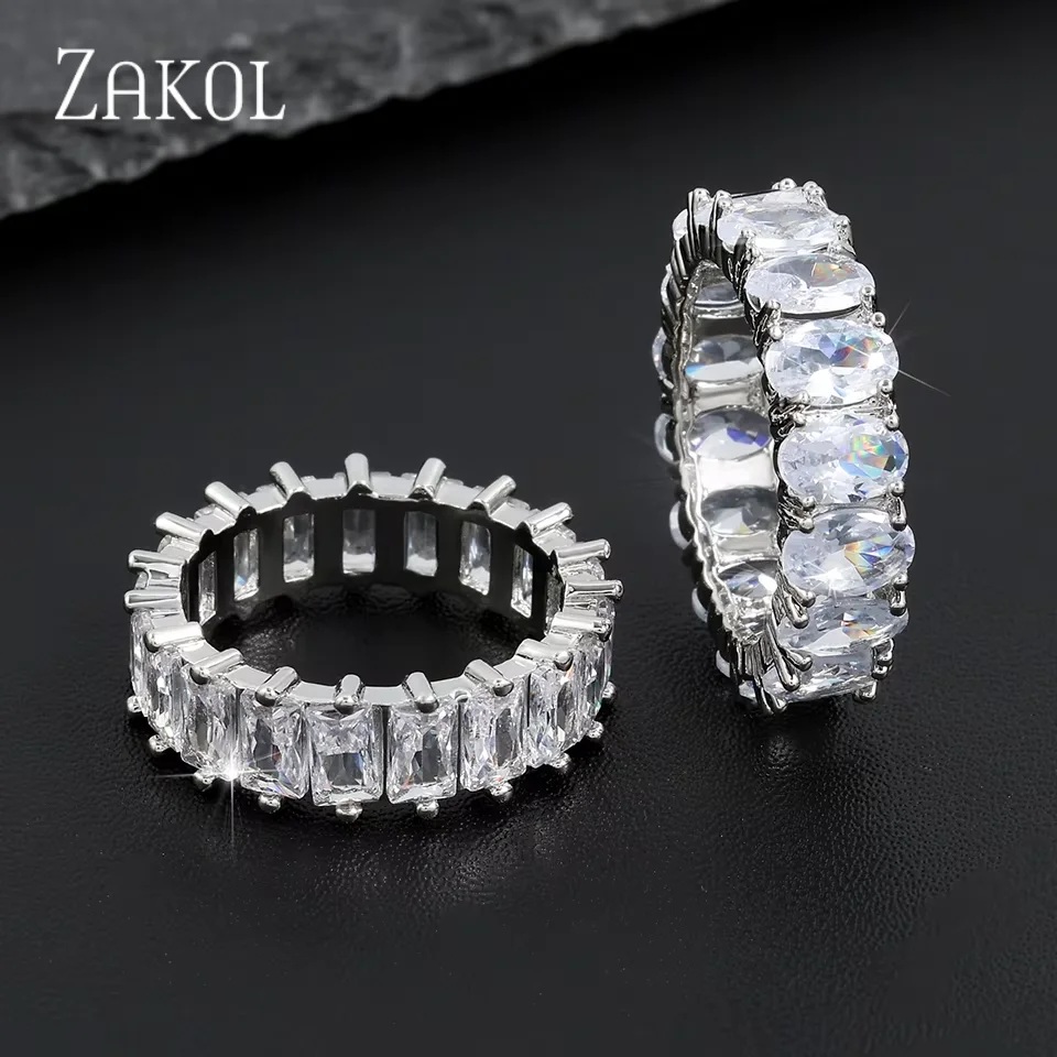 ZAKOL Trendy Luxury Cubic Zirconia Engagement Rings For Women Square Marquise Crystal Wedding Ring Party Jewelry Gift