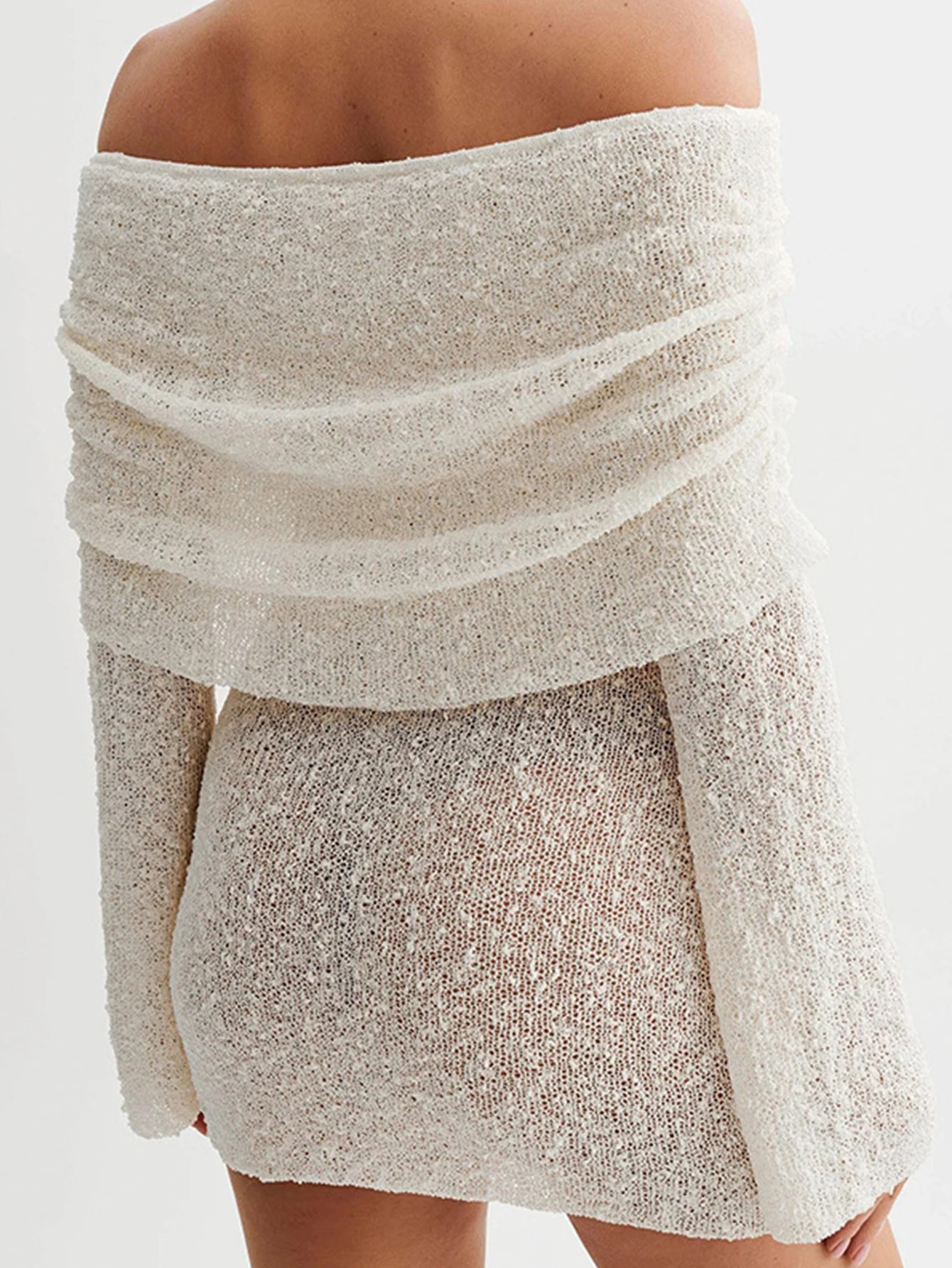 Women's Casual Long Sleeve Off-Shoulder Dress Autumn Plain Daily Regular Fit Shift Dress