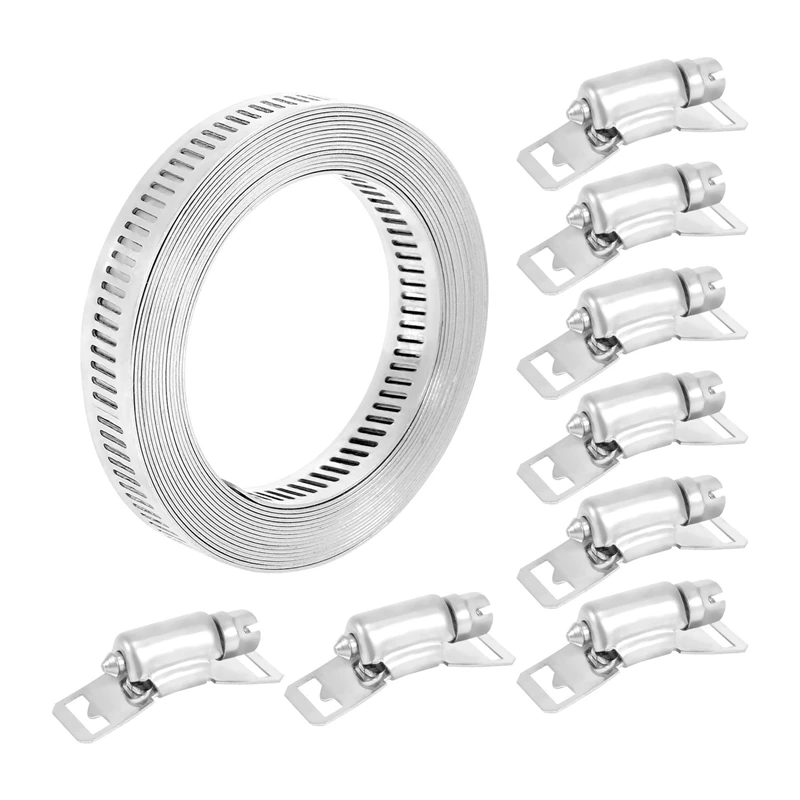 8X 304 Stainless Steel Worm Clamp Hose Clamp Strap With Fasteners Adjustable DIY Pipe Hose Clamp Ducting Clamp 11.5 Feet