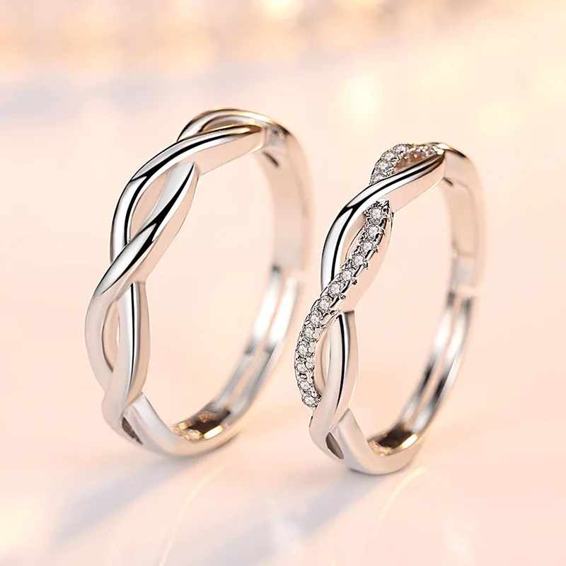 

2pcs 925 Sterling Silver Couple Rings Zircom For Women Man Exquisite Student Girlfriend Silver Jewelry Accessories Wedding R175