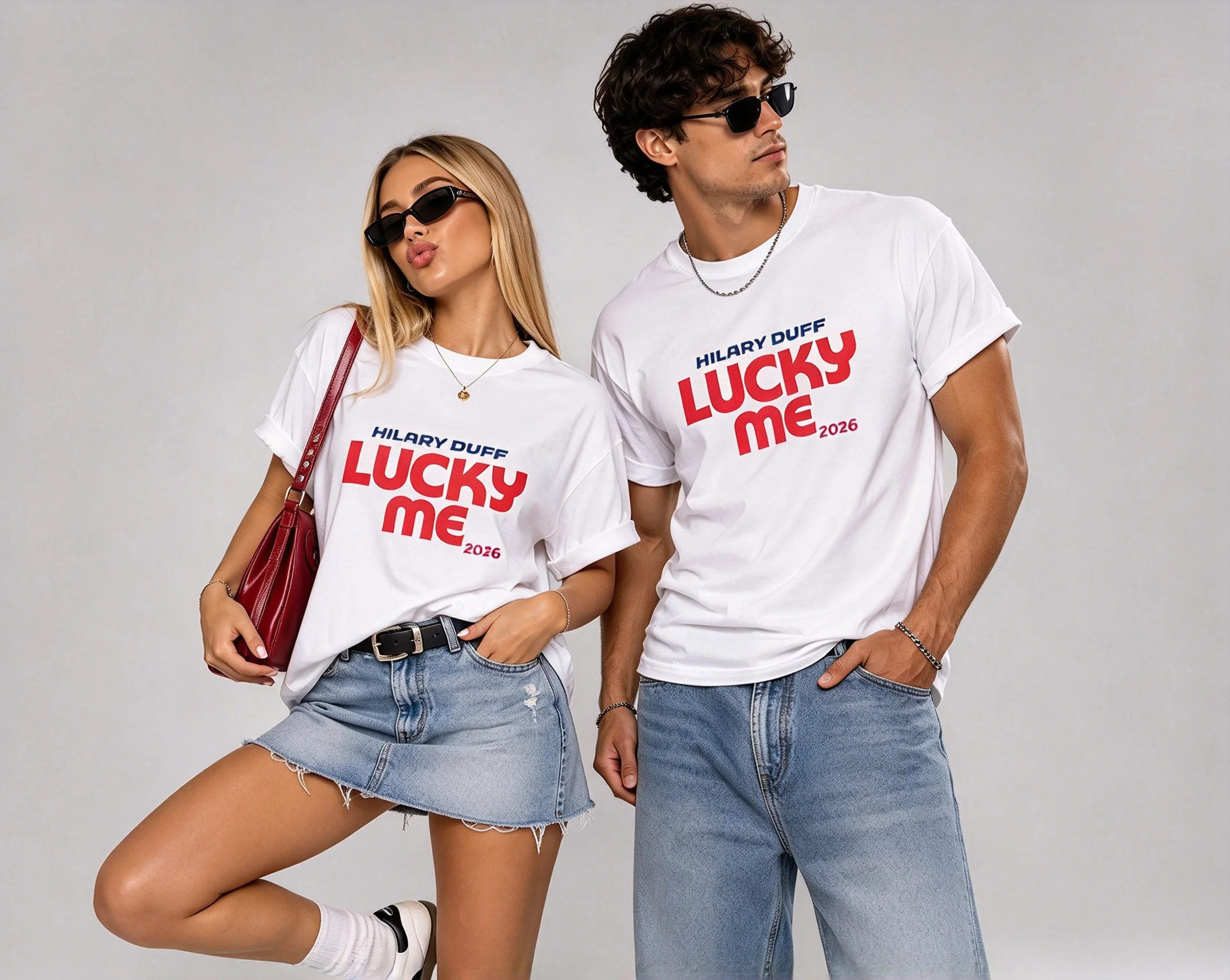 2026 New Hilary Duff Family Matching Unisex Oversized T Shirt LUCKY ME TOUR Print Streetwear Casual Couple Short Sleeve Tops