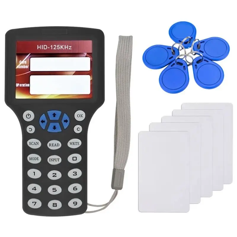 ABZZ-10 Frequency RFID Smart Card Reader Writer Duplicator +5XCUID Card/Keychain 125K 13.56Mhz RFID Copier Key Replicator