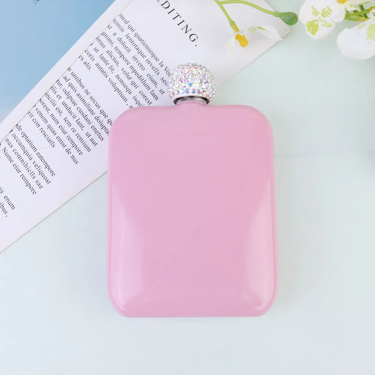 

Mini Wine Pot Rhinestone Designed Compact Portable Pink Cover Travel Stainless Steel Bottle Gift for Women