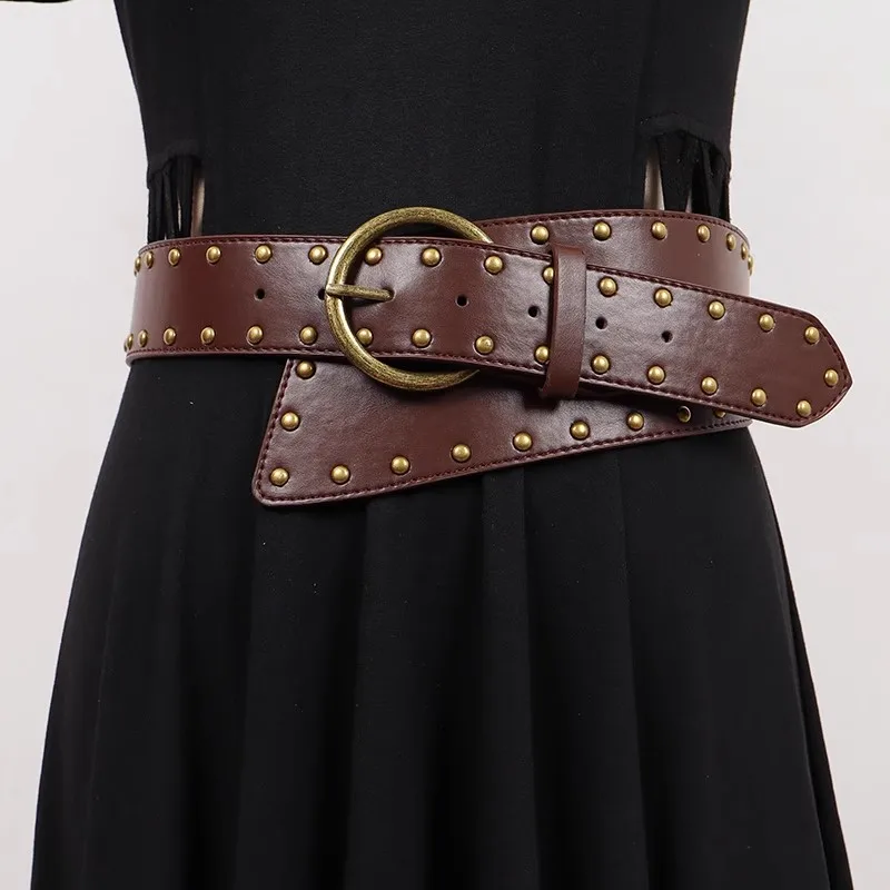 

Women's Fashion Rivet PU Leather Punk Cummerbunds Female Dress Corsets Waistband Belts Decoration Wide Belt R502