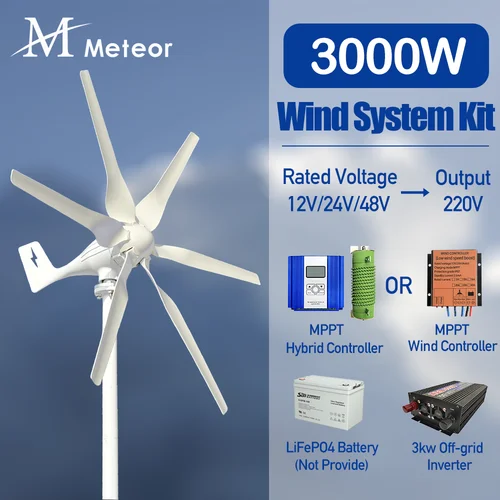 Molino de viento de 2000W y 3000W, turbina aerogeneradora, Kit completo de sistema de fuente de alimentación, generador eléctrico, electrodoméstico de energía libre