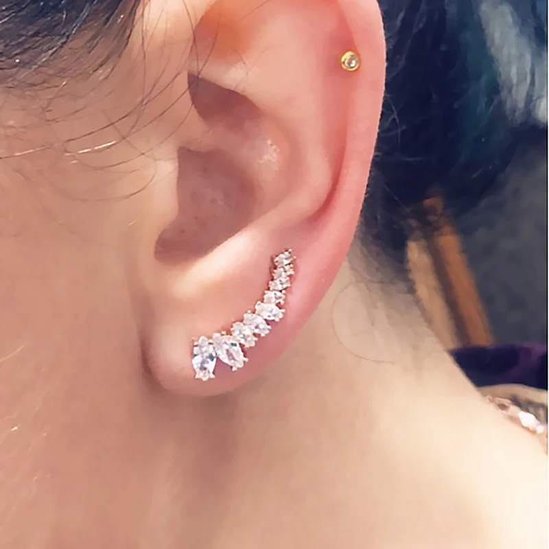 Angle Wing Ear Cuff Climbing Earrings for Women Shiny Zirconia Rose Gold Color Crystal Ear Accessories Female Gift Jewelry E791