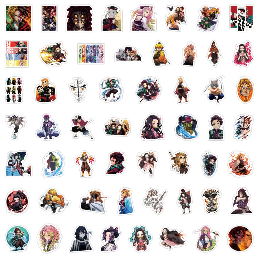 50/100 pçs demon slayer dos desenhos animados anime adesivo diy telefone portátil bagagem skate graffiti decalques diversão para criança