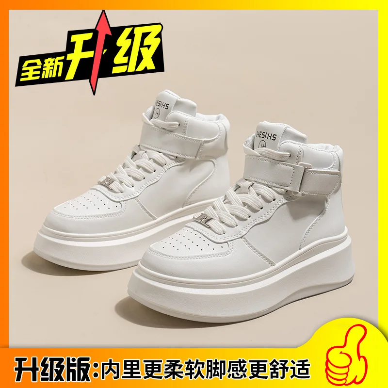 

Thick-soled High-top White Sneakers for Women European Fashion 2025 Autumn Winter Platform Lace-up Casual Sneakers Trend