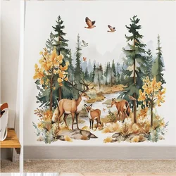 Cartoon Deer Forest Wall Sticker Kids Room Bedroom Background Decor Wallpaper Living Room Home Decoration Self-adhesive Decals