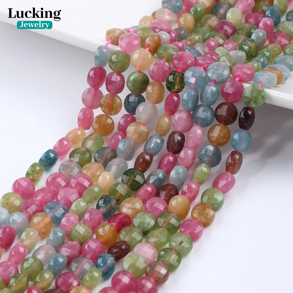 

Clearance Sale Natural Colorful Tourmaline 6mm Coin Faceted Beads for Jewelry Making, Healing Crystals, DIY Crafts